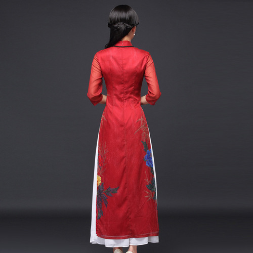 Chinese Dress Qipao for women Feather hemp loose cheongsam dress
