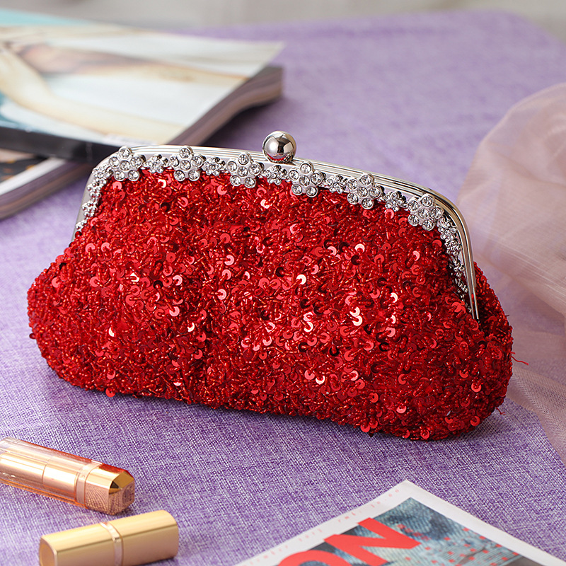 New Diamond-studded Sequins Handbags Gorgeous Big Red Bride Gift Gold Bag Retro Bag display picture 25