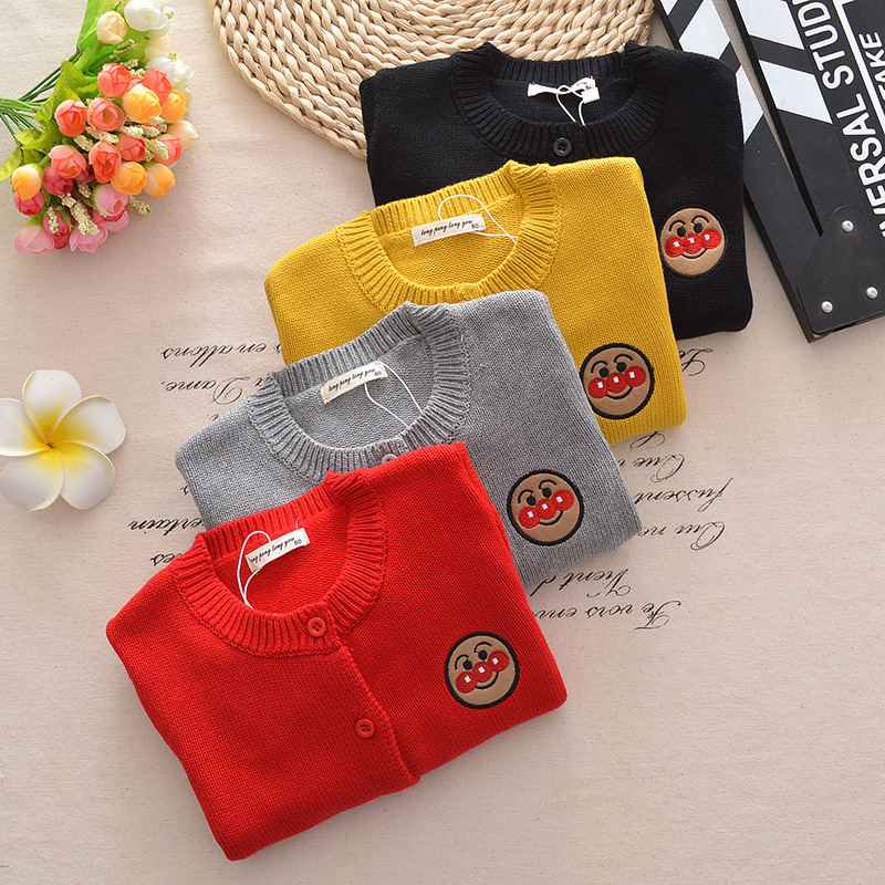 2022秋冬新款中小童装面包超人刺绣开衫爆款厚外套纯棉线针织毛衣