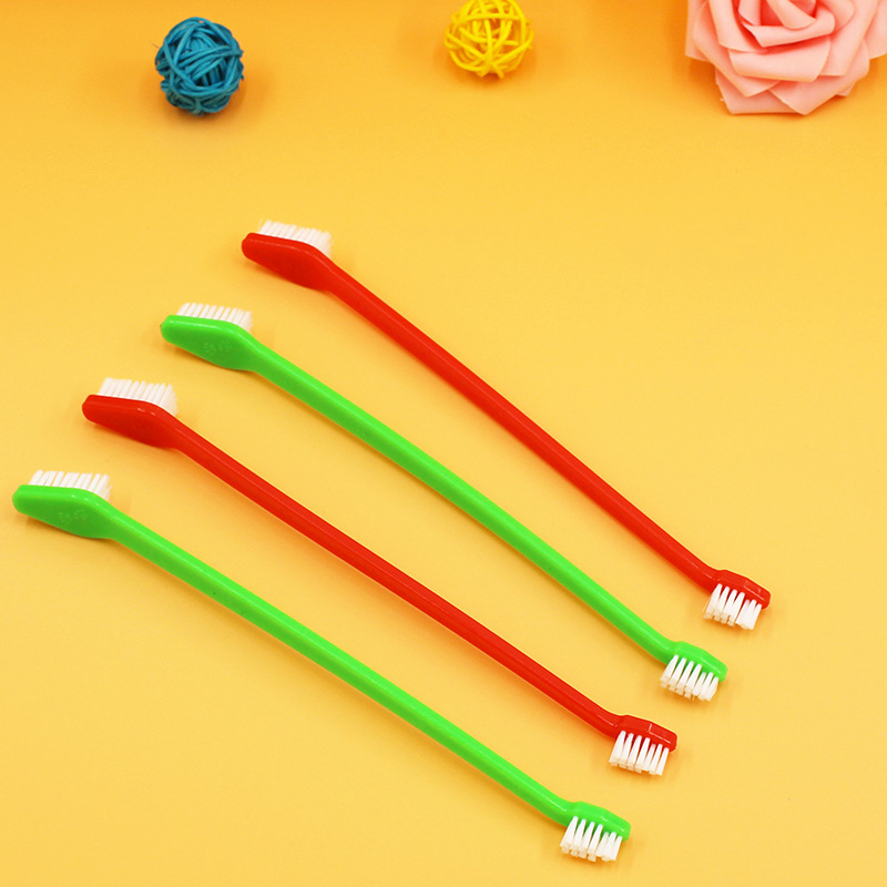 Cepillo de dientes para mascotas de tres piezas conjunto de gato y perro de doble cabeza cepillo de la manga del dedo cepillo de limpieza de mascotas dientes de molienda cepillo de dientes perro cepillo de dientes