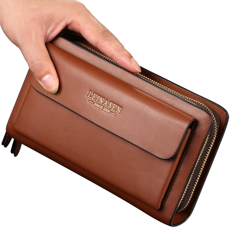 Weixier handbag men's business folder bag men's hand bag soft leather long leisure zipper wallet grab bag