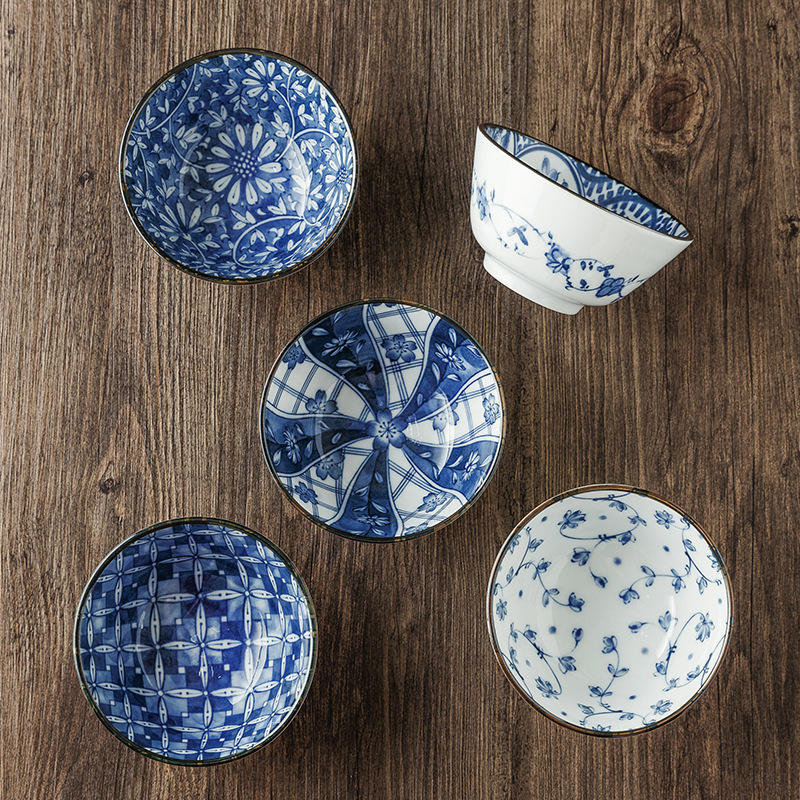 清 日本进口有古窑 和风蓝染陶瓷碗 日式米饭碗 汤碗大面碗