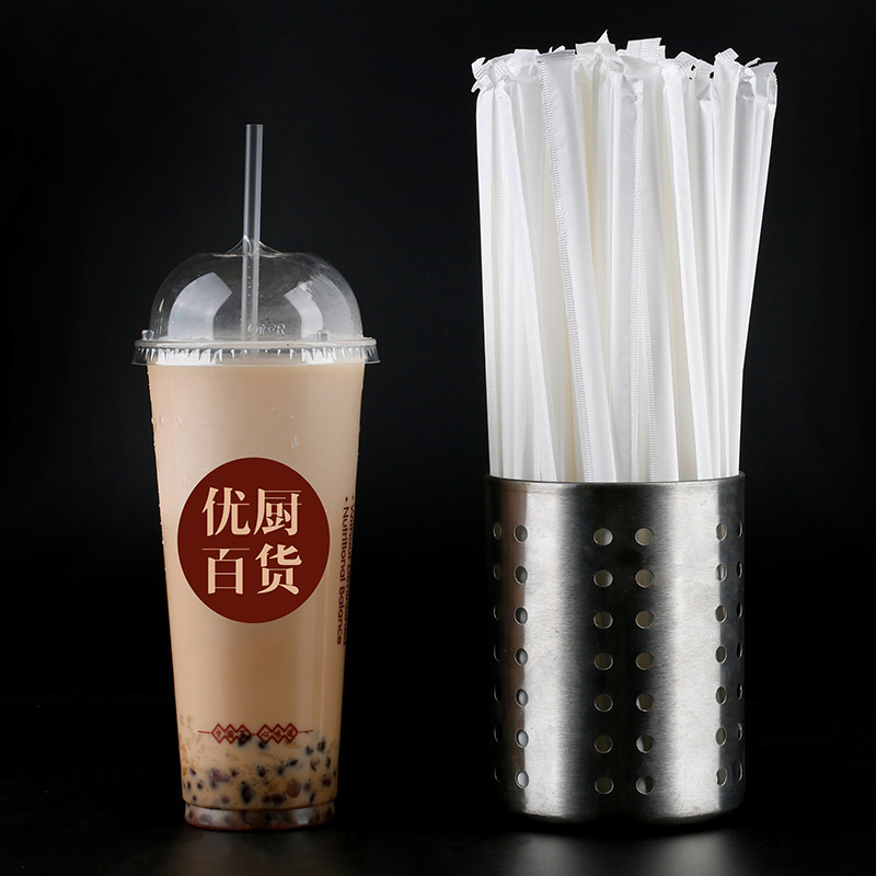 Wholesale Transparent Pointed Straight Straight Straw Lined Frappucole Straw Plastic King Tea Juice Straw Independent Paper Packaging