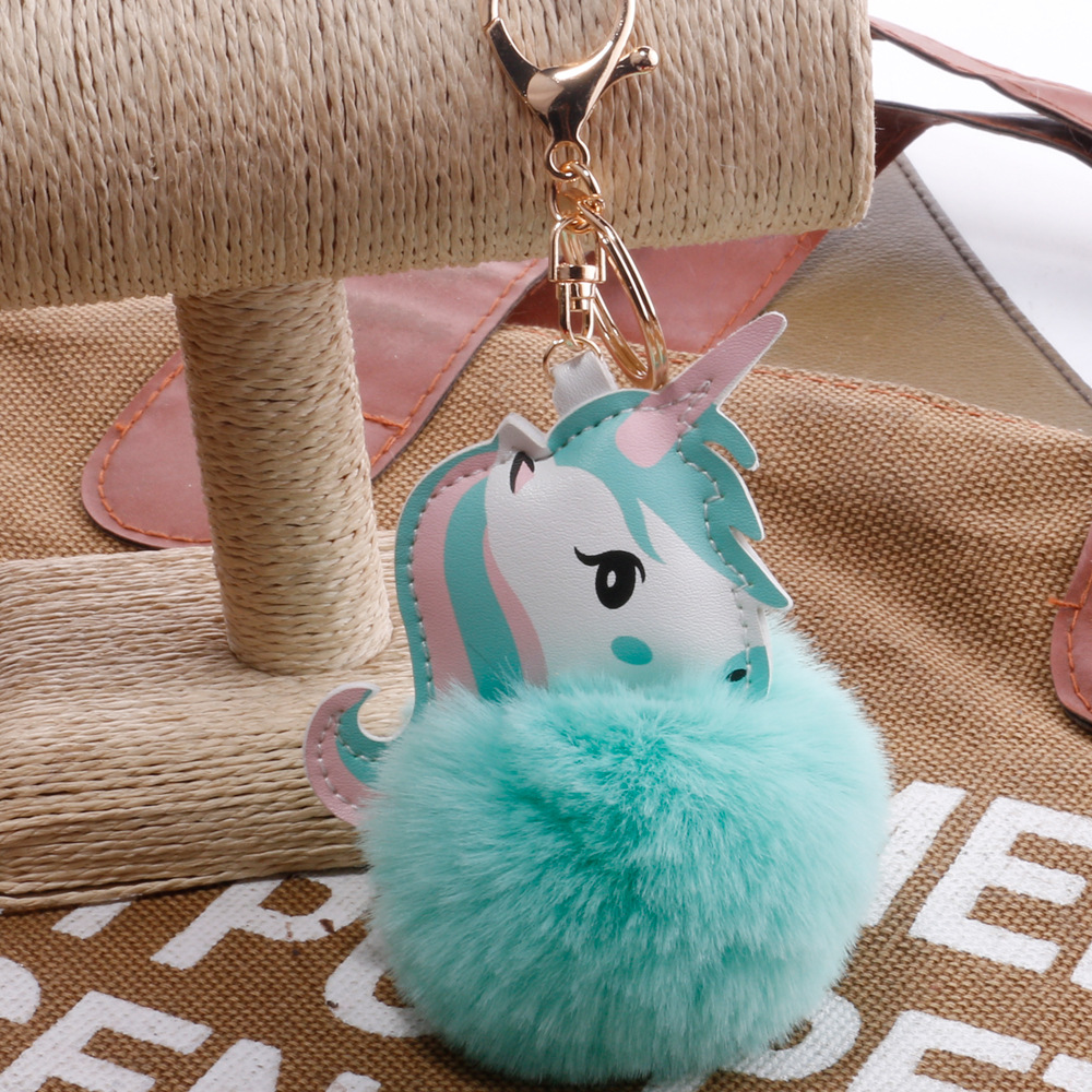 Quelle Fabrik Spot Kreative Einhorn Schlüssel Bund Imitation Rex Kaninchen Fell Cartoon Pu Leder Pony Monster Tasche Anhänger Weiblich display picture 6