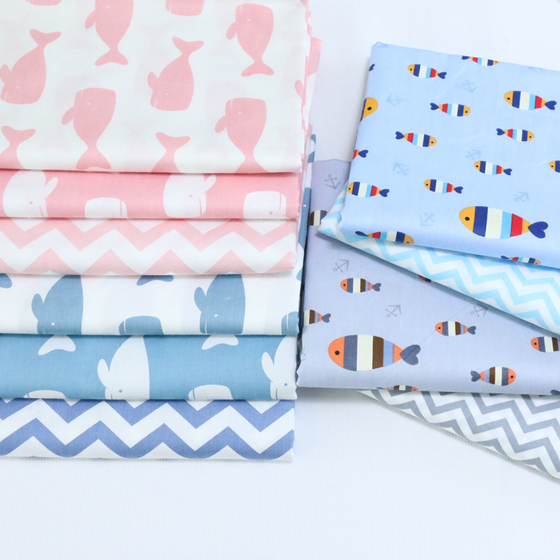 卡通小鲸鱼纯棉印花布料 宝宝全棉包被床单被套斜纹面料1.6米宽