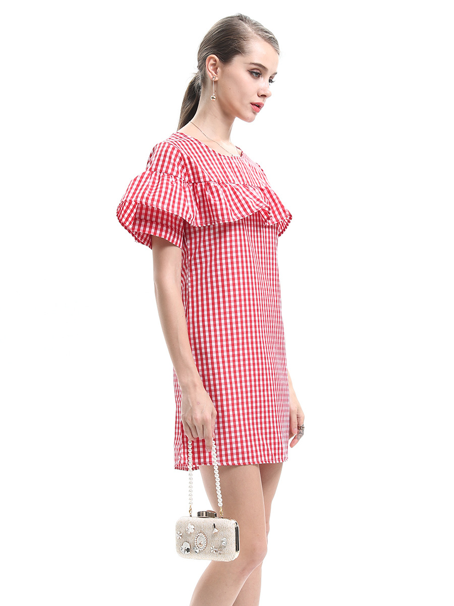 New Round Neck Slim Plaid Short Sleeve Dress  NSJR36721