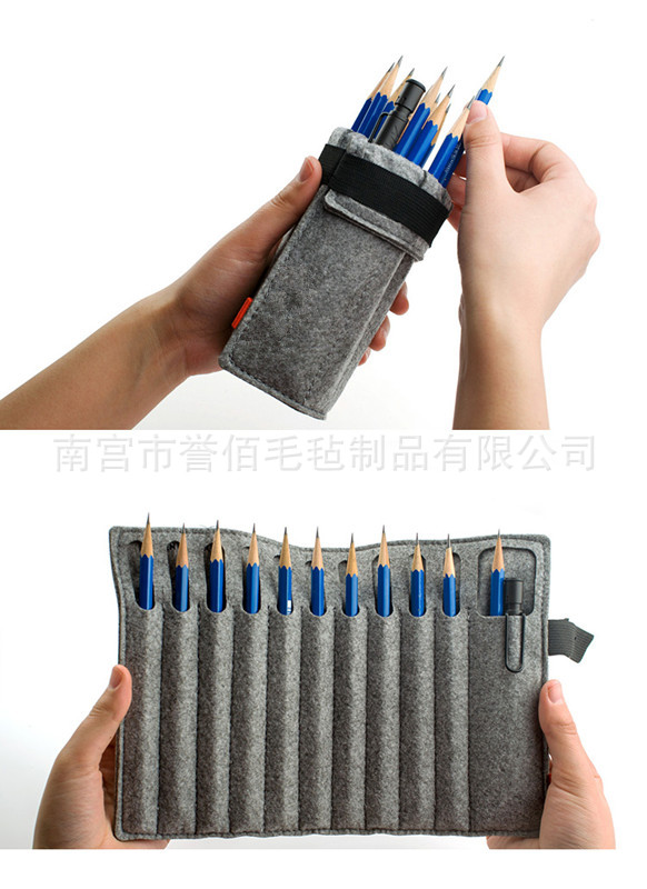 厂家定制简约羊毛毡笔袋 可爱卷帘笔袋笔帘 毛毡化妆笔袋 随身文