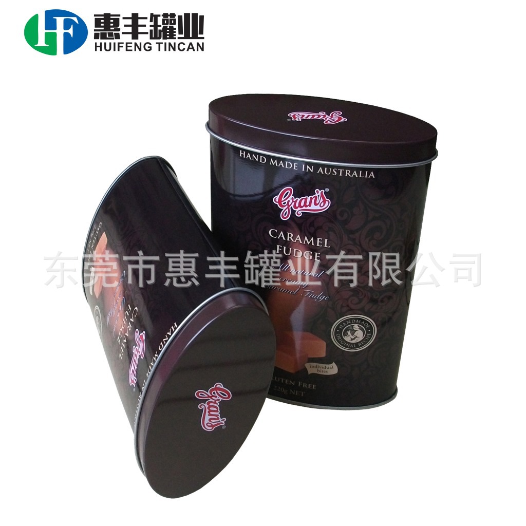 供应椭圆形食品铁罐 巧克力铁盒澳洲休闲糖果椭圆马口铁罐tin box