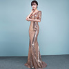 sequined evening dress long fish tail new banquet hosts dress 