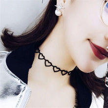 日韩国流行饰品日系朋克个性原宿软妹子黑色镂空爱心项圈颈圈项链
