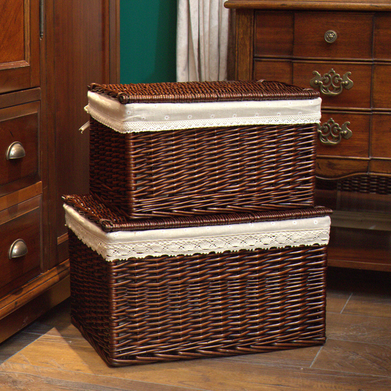 Caja de almacenamiento al por mayor con tapa caja de almacenamiento de ratán tejido caja de almacenamiento ropa juguetes caja de almacenamiento en casa Willow