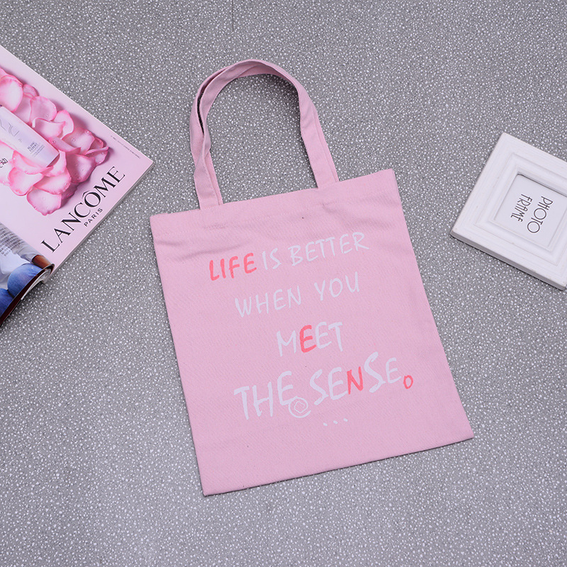 现货学生文艺清新粉色帆布手提袋定做 环保广告礼品购物袋印LOGO