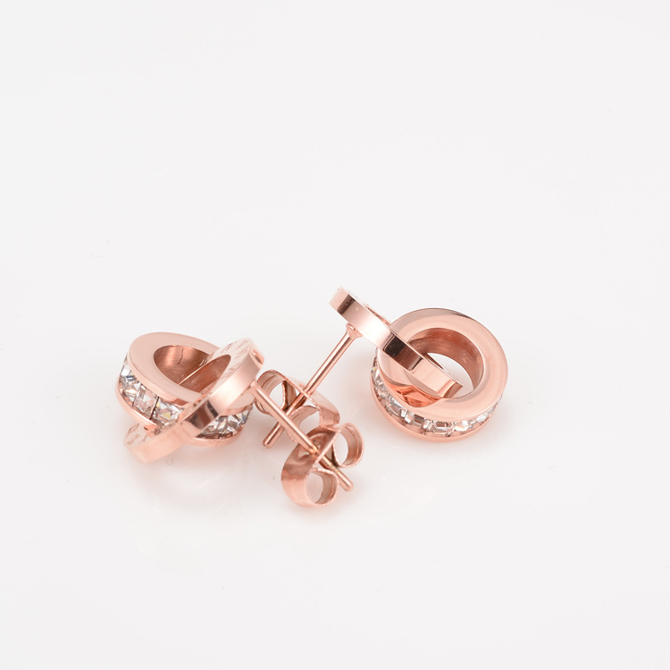 Fashion Heart Plating Titanium Steel Artificial Diamond 18K Gold Plated Rose Gold Plated Earrings display picture 2