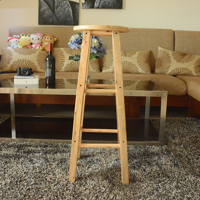 实木酒吧椅 奶茶店吧台高脚凳子 创意现代长脚高圆凳 橡木梯凳子