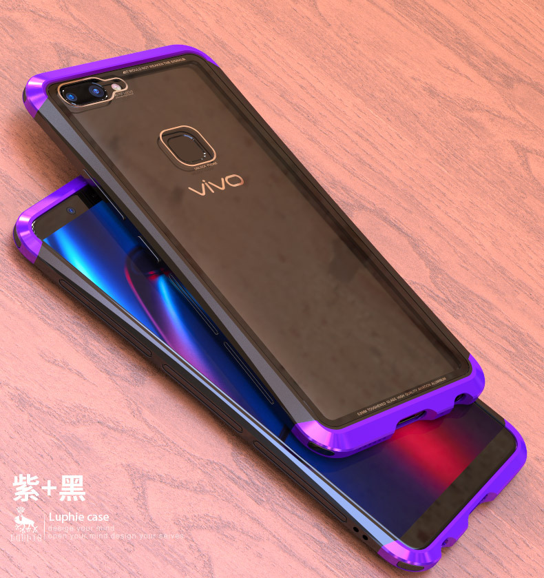 Luphie Nunchaku Airframe Metal Frame Air Barrier Tempered Glass Back Case Cover for vivo X20 & vivo X20 Plus
