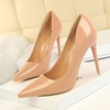 European and American fashion simple thin heel super high heel patent leather shallow mouth pointed sexy night club slim