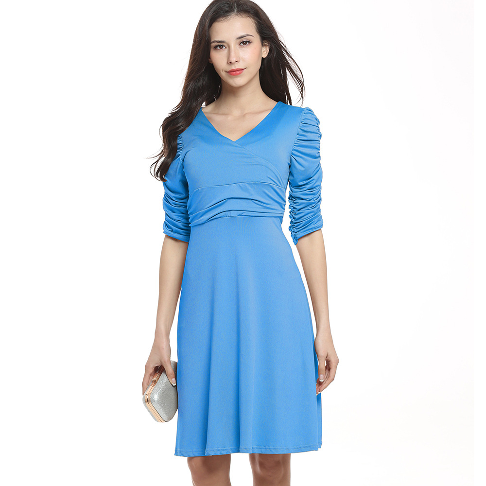 deep V-neck slim-fit pleated short-sleeved dress nihaostyles wholesale clothes NSLIH89542