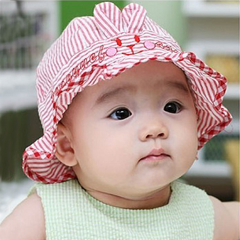 韓国版のベビー春と夏のバニー帽子プリンセス洗面器帽子幼児と子供の帽子純粋な綿通気性サンバイザー胎児帽子