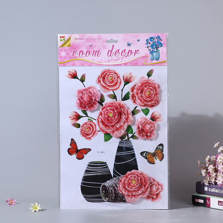 Décoration intérieure de style européen raffinée : vase mural tridimensionnel à plusieurs niveaux en feuille d'or, autocollants 3D imperméables_voghion.com