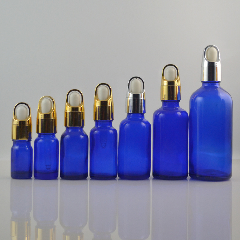 5ml10ml15ml20ml30ml50ml100ml机制高档蓝色精油瓶配花篮滴管