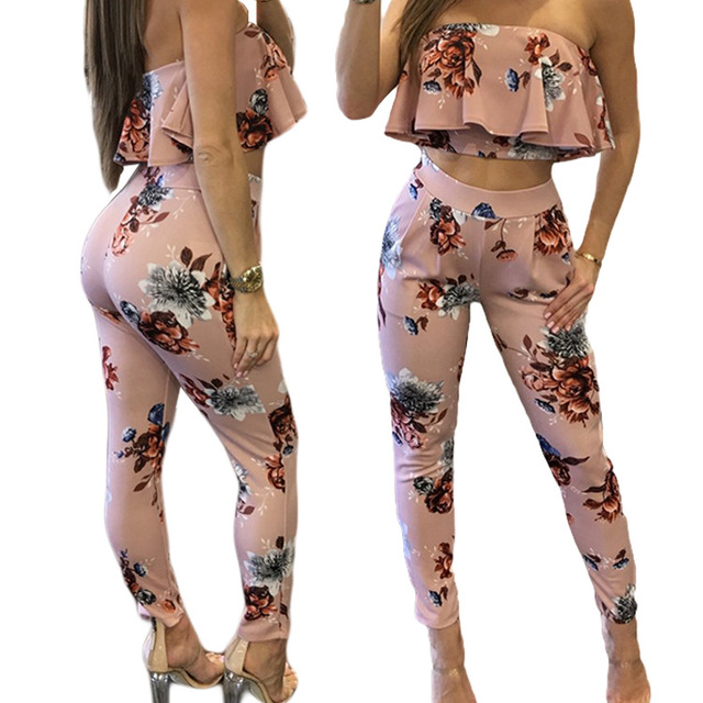 European and American women’s suit sexy nightclub digital printing two piece trouser suit