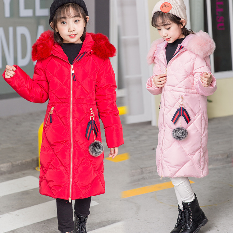 大童装白鸭绒加厚长款女童羽绒服大毛领连帽儿童羽绒服一件代发