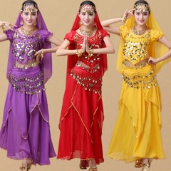 Belly dance set performance clothing new practice clothing short-sleeved gold edge skirt Indian dance performance practice clothing