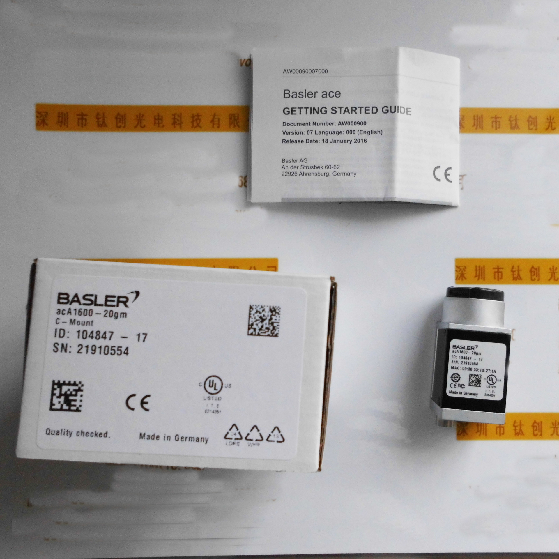 德国BASLER巴斯勒acA面阵相机系列 acA1600-20gm 工业相机	