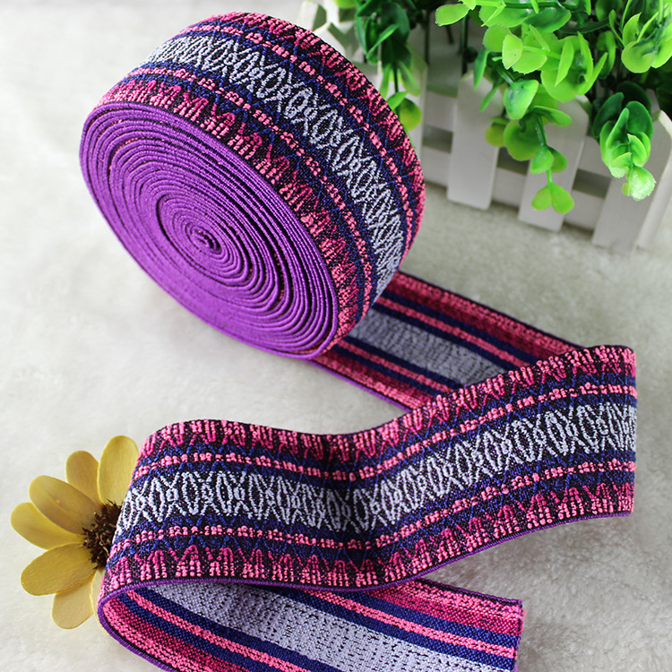 5.8cm彩色提花松紧带刺绣高弹力织带 服装橡筋带 民族风鬆緊帶