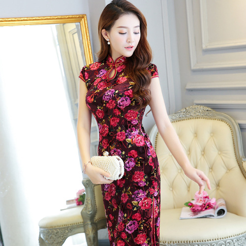 Fashion Chinese dresses floral qipao dresses stand-up collar cheongsam retro Chinese style short-sleeved slim Chinese cheongsam