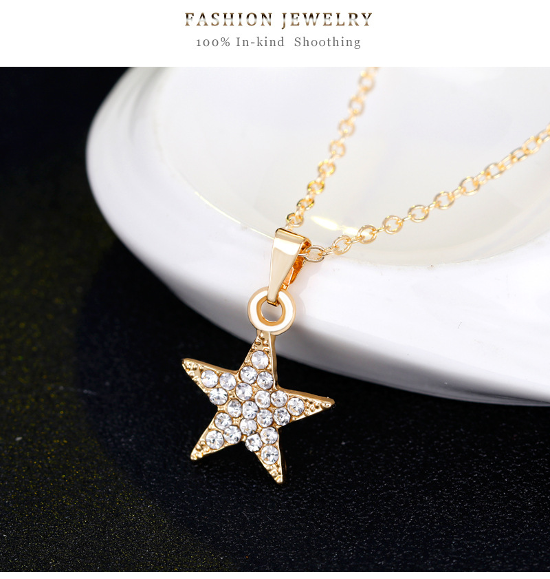 Simple Fashion Cute Star Jewelry Set Alloy Inlaid Rhinestone Necklace Earrings Bracelet Ring Four-piece Set Wholesale Nihaojewelry display picture 5