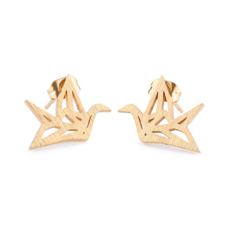 Best Selling Hollow Paper Crane Earrings Alloy Plating Origami Pigeon Earrings Animal Bird Earrings Wholesale display picture 2