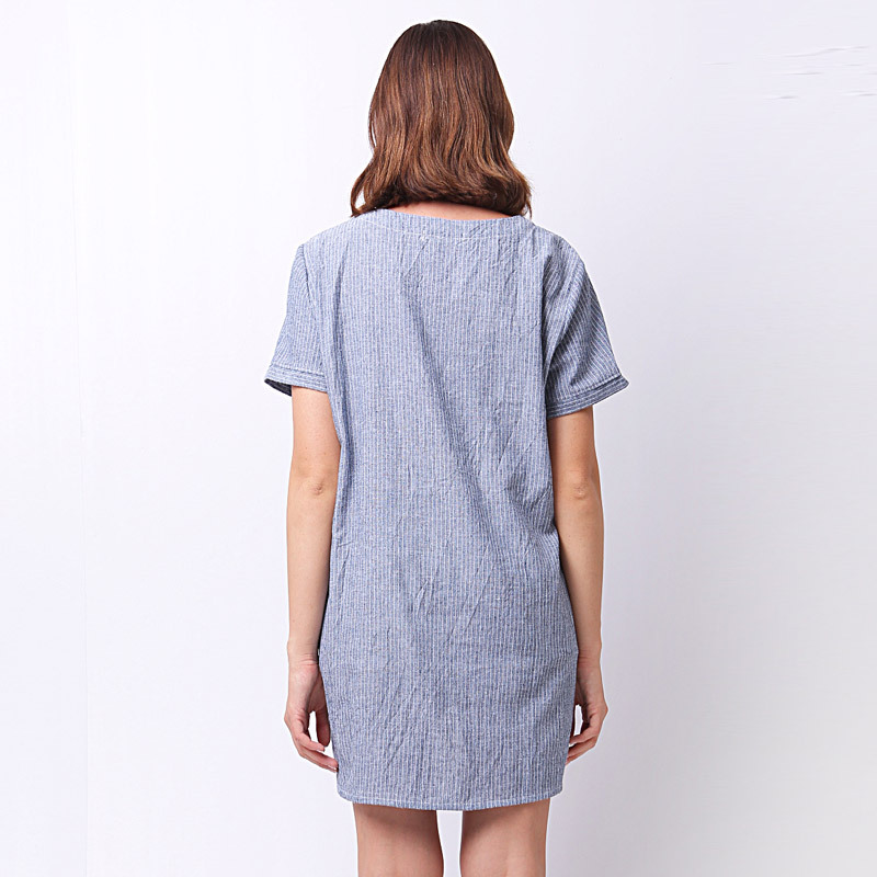 striped loose casual embroidery cotton and linen t-shirt  NSJR36750