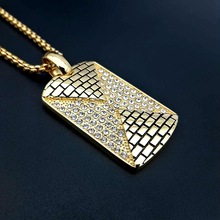 欧美外贸新款不锈钢金字塔镶钻军牌狗牌项链 嘻哈hiphop钛钢吊坠