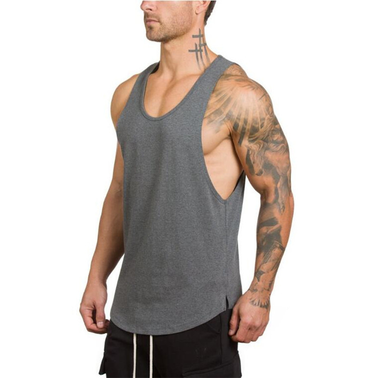 Comercio exterior de los hombres de excavación profunda culturismo fitness Chaleco de color sólido verano con cuello en V entrenamiento integral Deportes camiseta de fondo