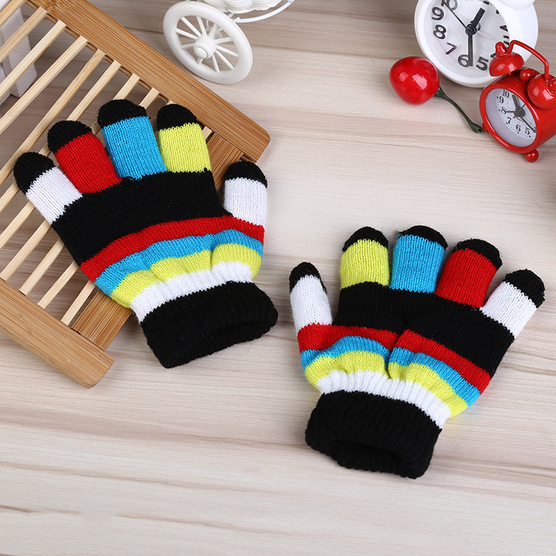 2021 Neue Männer Und Frauen Baby Finger Handschuhe Bekleidungs Zubehör Kinder Acryl Gestreifte Handschuhe Spot Hersteller Großhandel display picture 2