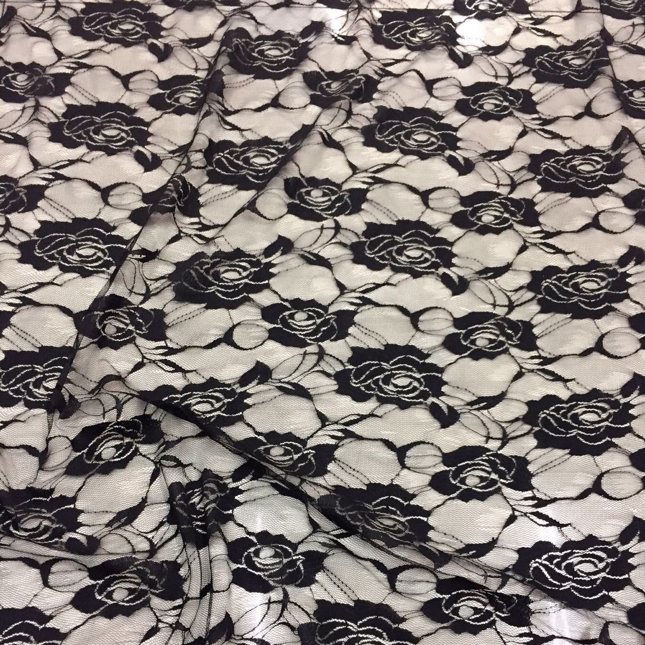 爆款涤氨涤纶弹力蕾丝网布 提花玫瑰花童装裙子高品质现货批发