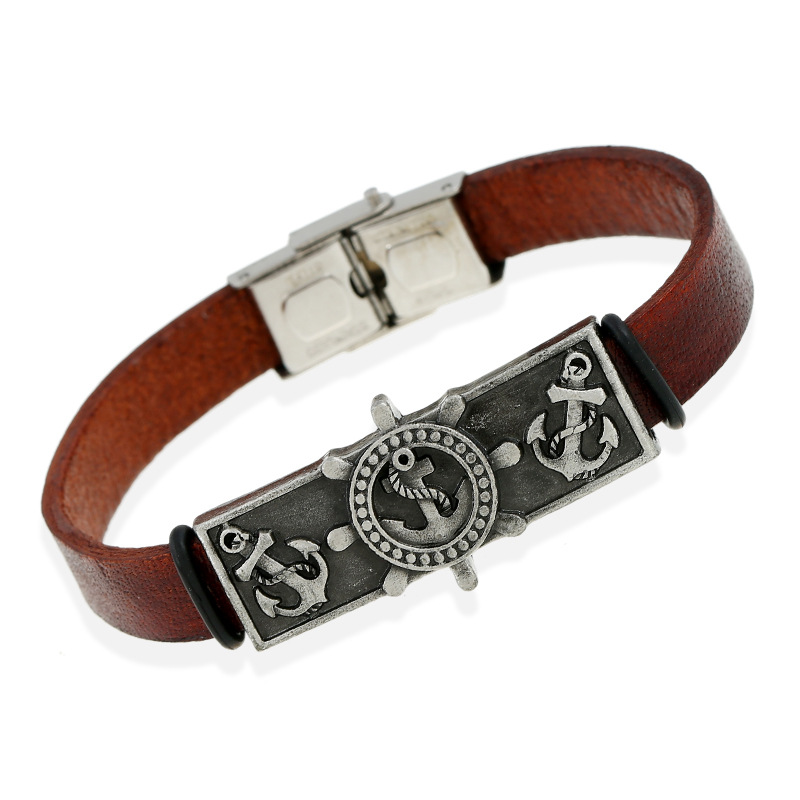 Leather Bracelet European And American Alloy Vintage Leather Bracelet Bracelet Gift Stainless Steel Buckle display picture 5