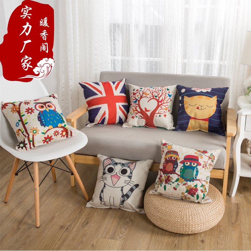 Gift Pillow logo customized Flax style Cushion vehicle printing pattern Pillow pillow case wholesale