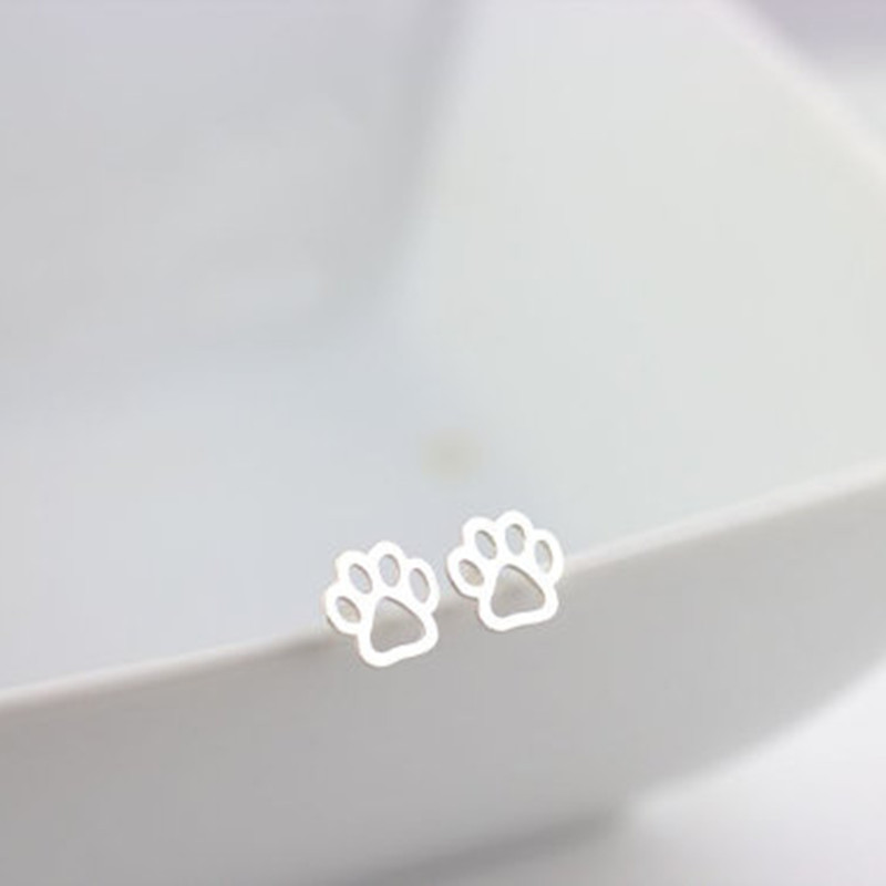 hot-saling hollow  alloy plating cute animal cat and dog foot earrings wholesale