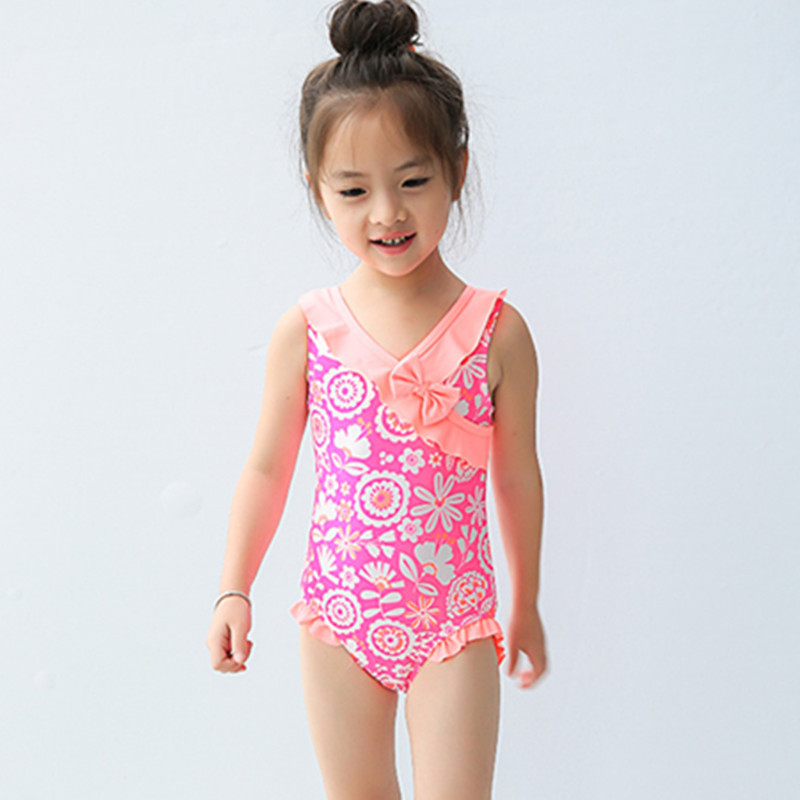 Children's cute orange swimwear with bow for students for swimming