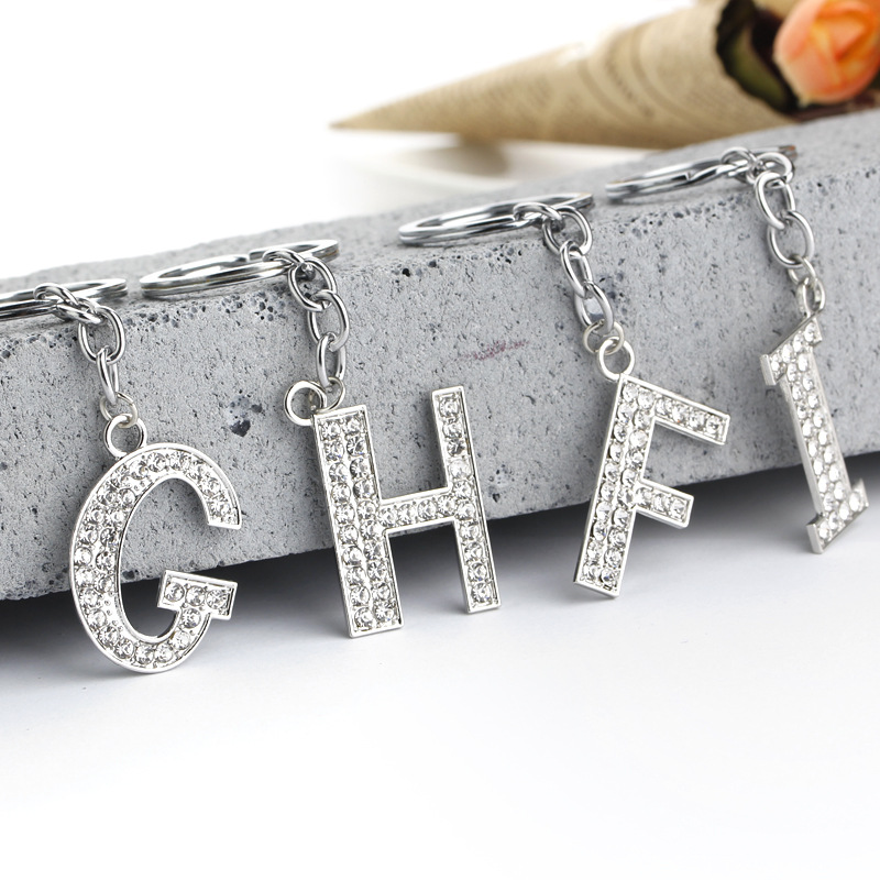 16g Weight Alloy Material Letter Pattern Unisex Gender Hot-selling Fashion 26 English Letters Diamond Keychain  Wholesale 2