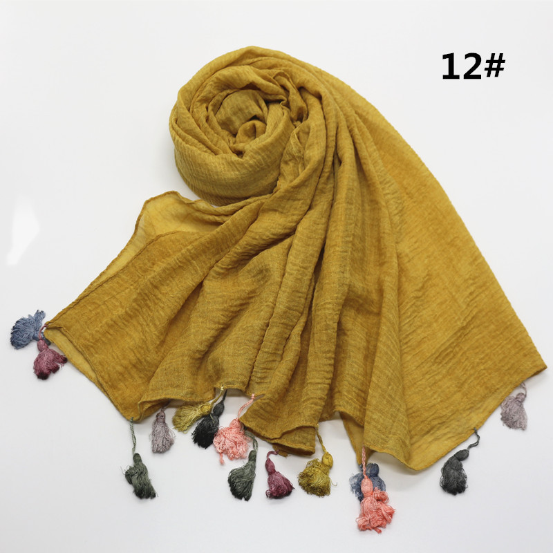 Cross border Manufactor Direct selling Cotton and hemp cotton material Solid color scarves Two Wounded Pendant Baotou Shawl scarf