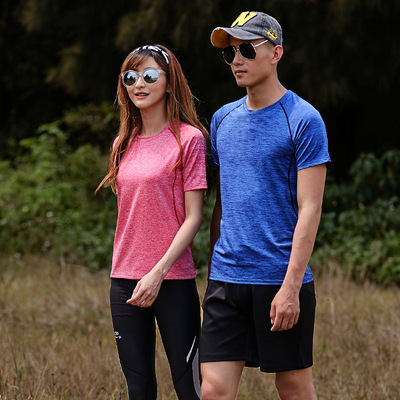 summer outdoors Quick drying Short sleeved lovers motion leisure time Elastic force Color matching Fitness wear customized Printing