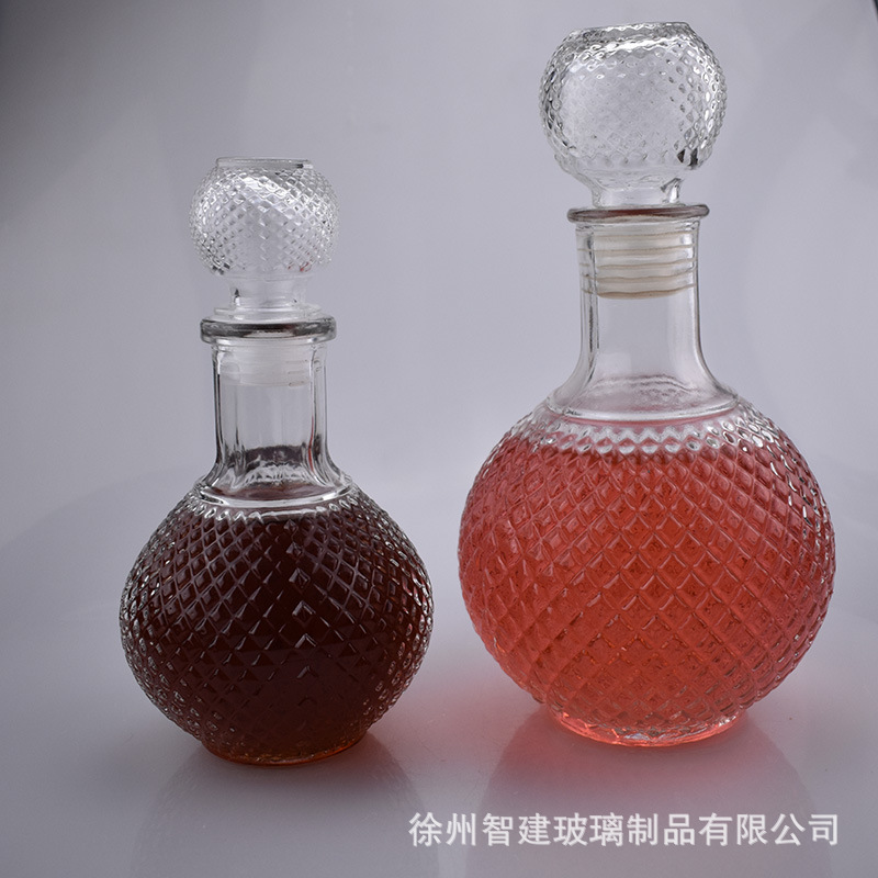 批发钻石圆地球玻璃酒瓶葡萄酿酒分装瓶自制红酒瓶密封瓶洋酒瓶