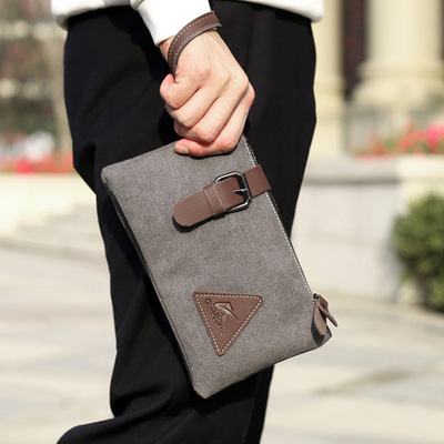 帆布包男士大容量信封手拿手抓包潮韩版时尚休闲钱包手机小包
