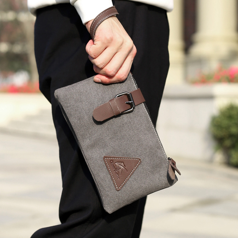 帆布包男士大容量信封手拿手抓包潮韩版时尚休闲钱包手机小包