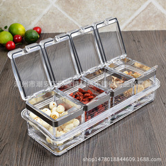 Food grade acrylic three or four grid square sugar jar chili jar creative fashion European seasoning jar kitchen seasoning box