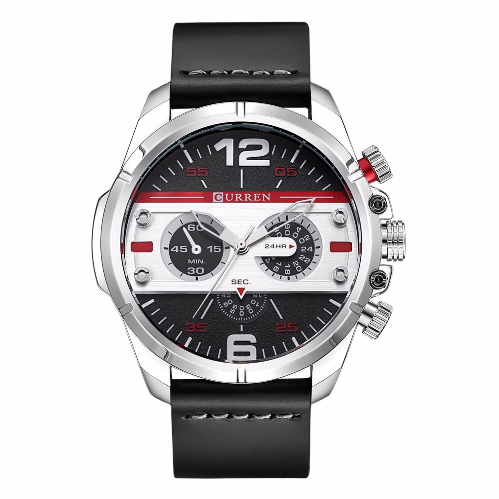 Men's Quartz Leather Strap Watch 6
