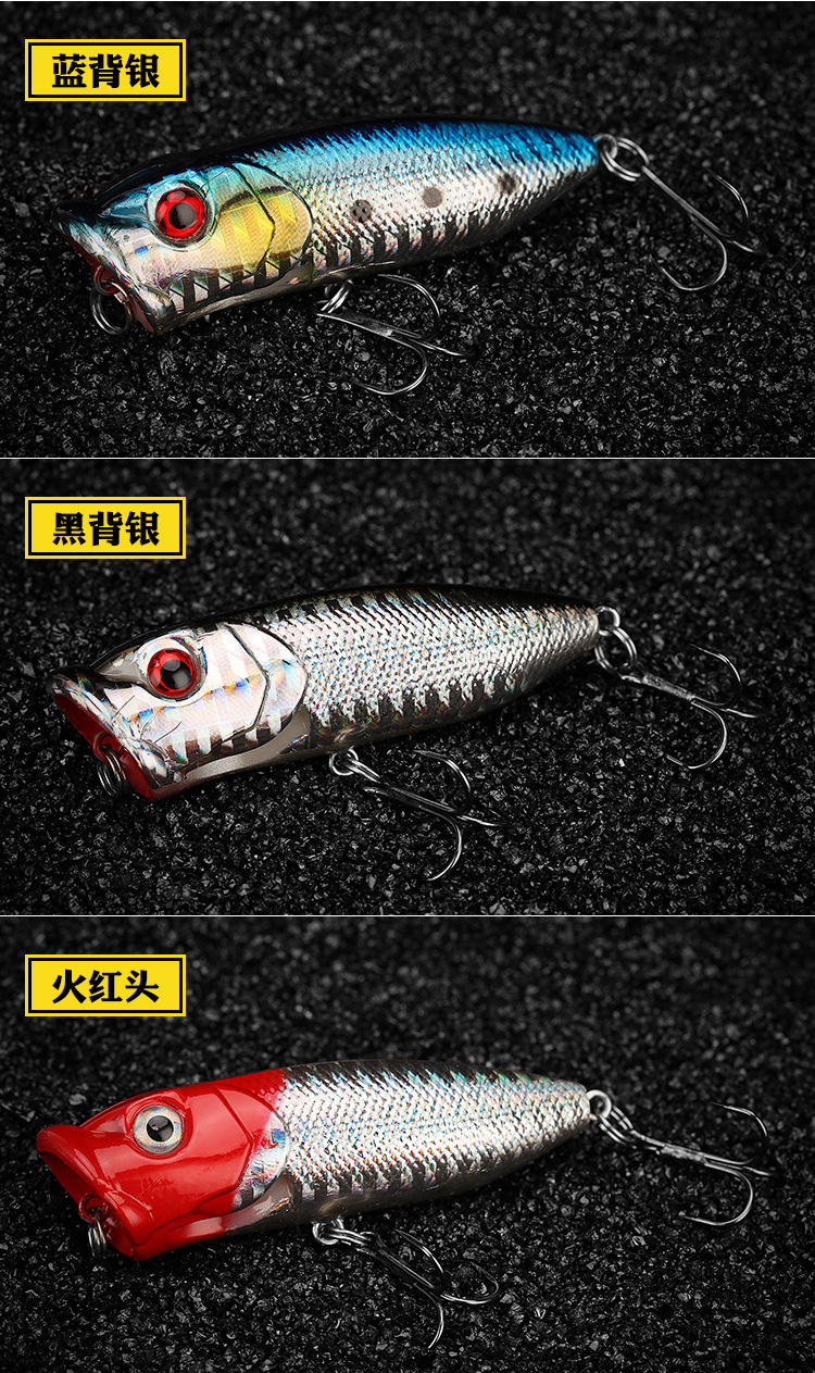 2 Pcs Popper Fishing Lures Hard Baits Bass Trout Fresh Water Fishing Lure